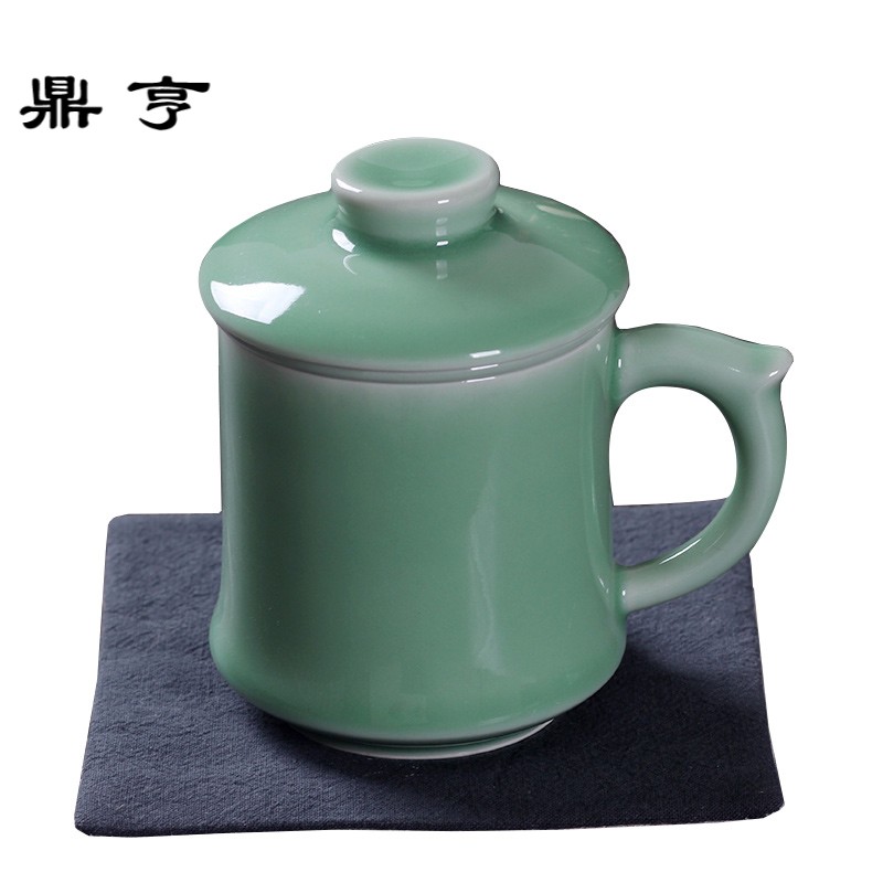 鼎亨天天特价 龙泉青瓷茶杯过滤内胆办公室茶杯陶瓷带盖水杯泡茶