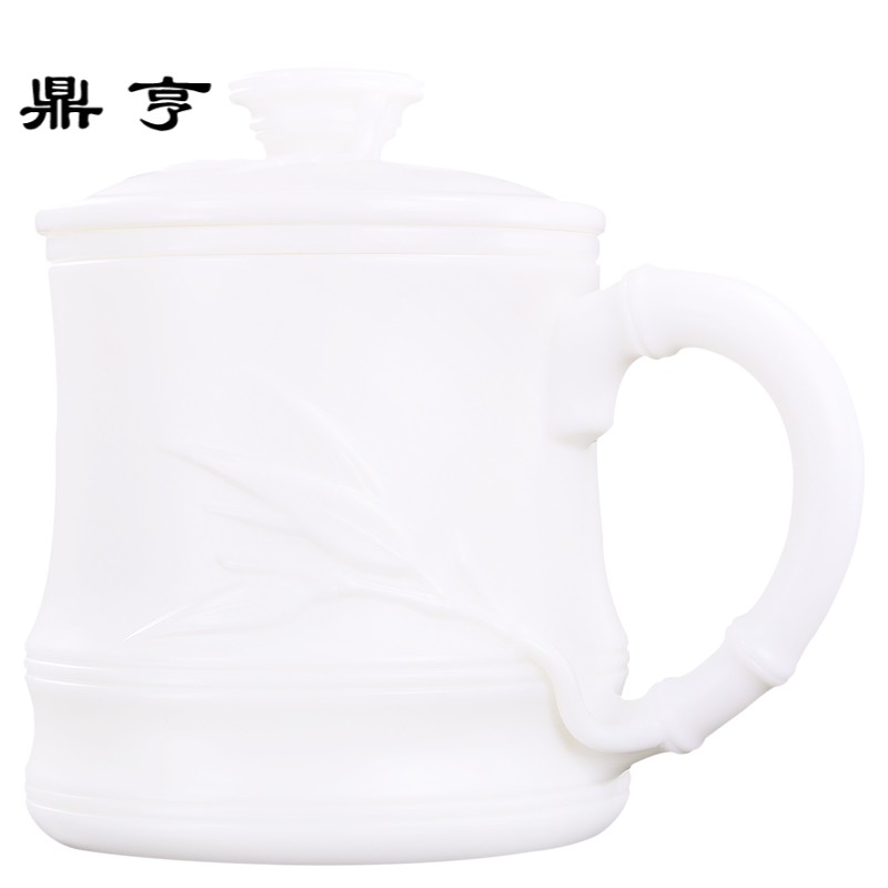 鼎亨赢匠德化白瓷带盖带过滤手工马克茶杯大码内胆陶瓷办公茶水杯
