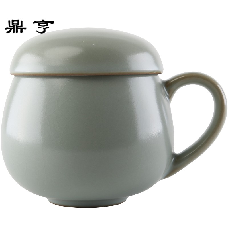 鼎亨[汝窑同心杯]汝窑茶杯带过滤陶瓷办公室带盖瓷茶杯冰裂泡茶杯