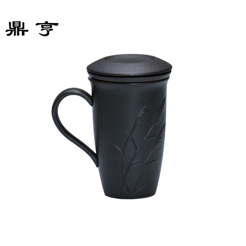鼎亨粗陶马克杯泡茶杯陶瓷带盖内胆过滤大容量喝水杯子创意办公室
