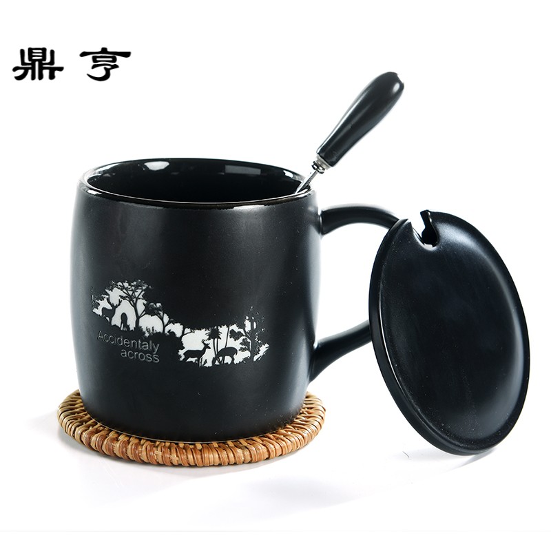 鼎亨欧式咖啡杯带盖带勺创意大容量马克杯定制刻字LOGO办公室陶瓷