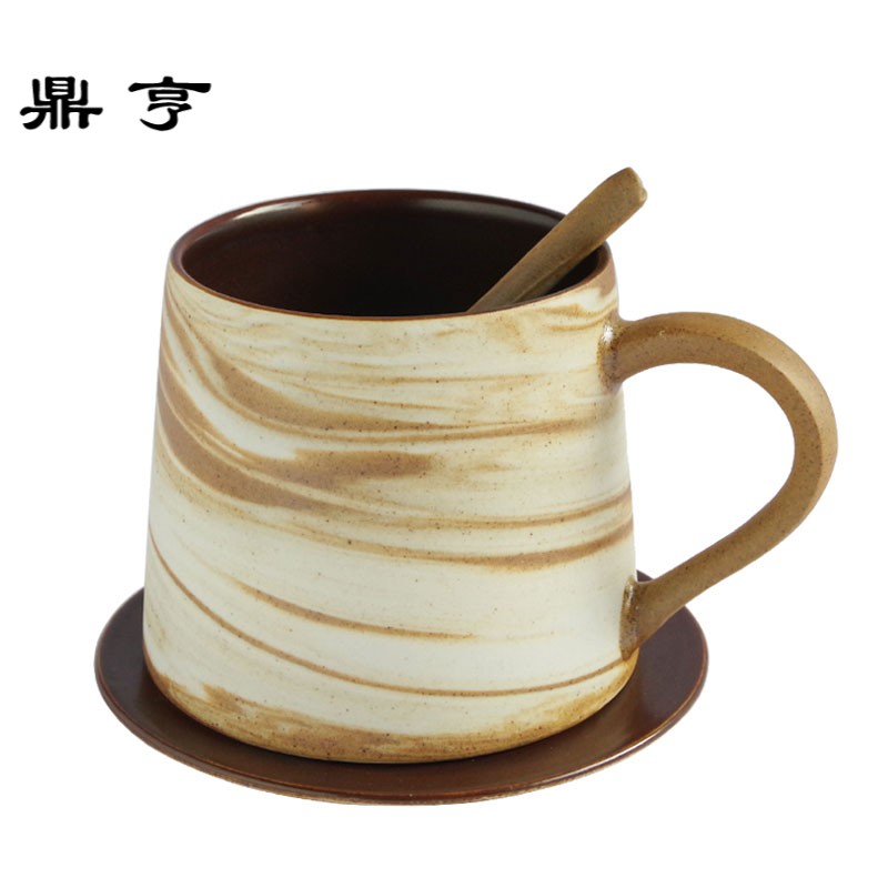 鼎亨绞胎陶瓷咖啡杯套装带把手柄搅拌勺杯托碟简约美式复古马克杯