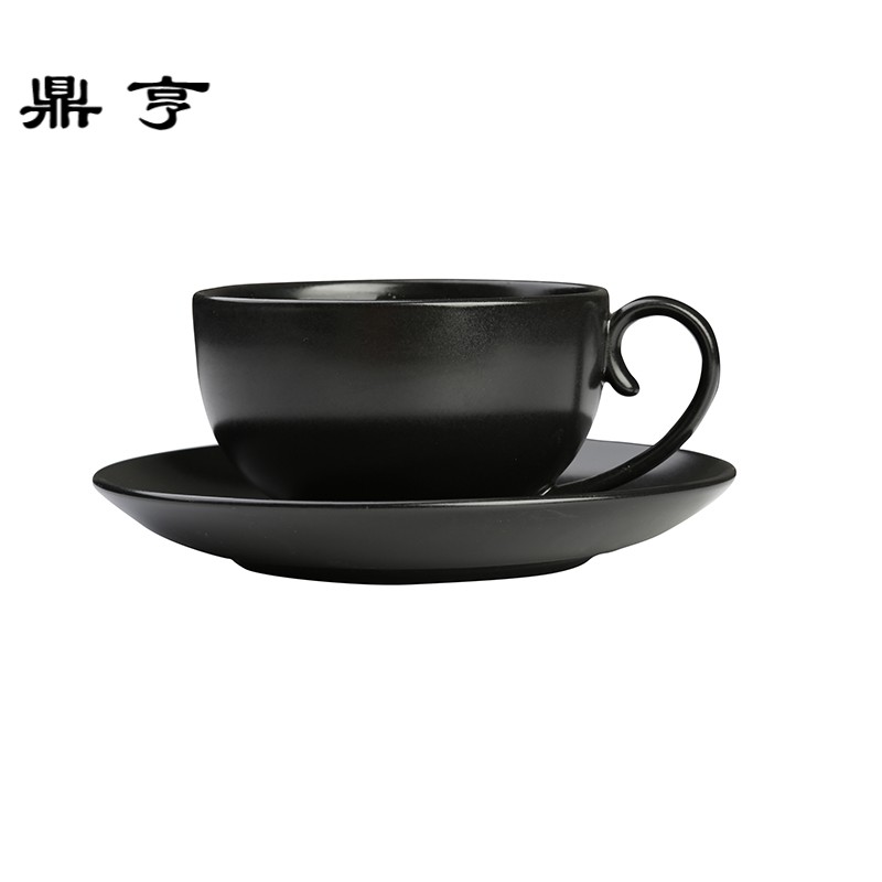 鼎亨欧式陶瓷黑色咖啡杯碟 创意陶瓷卡布奇诺杯 黑色亚光马克杯