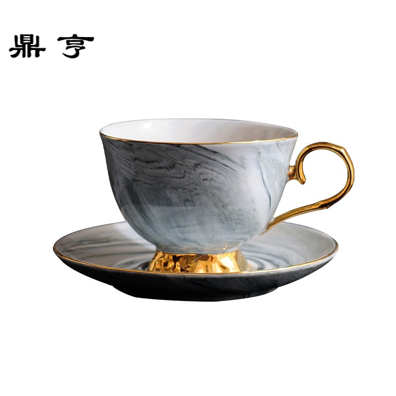 鼎亨北欧风INS大理石纹陶瓷金边咖啡杯碟情侣水杯下午茶杯碟轻奢