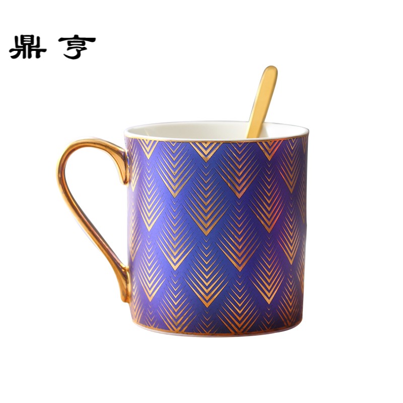 鼎亨欧式家用杯子陶瓷马克杯带勺情侣杯子一对创意咖啡杯大容量水