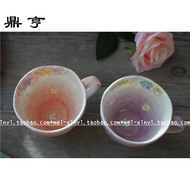 鼎亨现货日本濑户烧繁花花朵樱花手绘马克杯小花牛奶咖啡杯茶杯送