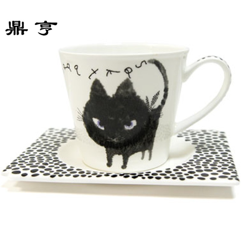 鼎亨日本加藤真治 手绘猫咪马克杯咖啡杯茶杯碟套装 两款入 猫奴