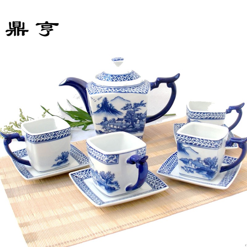 鼎亨景之瓷缘 景德镇陶瓷器青花瓷5头茶具茶杯子咖啡具套装牛奶杯