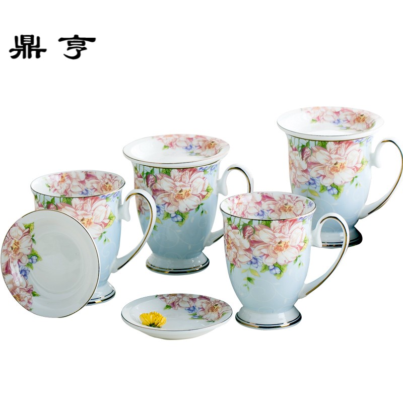 鼎亨陶瓷水杯简约马克杯欧式咖啡杯子茶杯家用小清新水杯带盖水杯