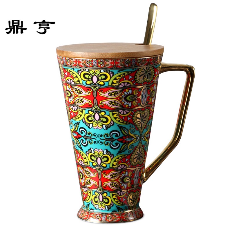 鼎亨复古创意欧式骨瓷马克水杯大容量 出口陶瓷家用咖啡茶杯子带
