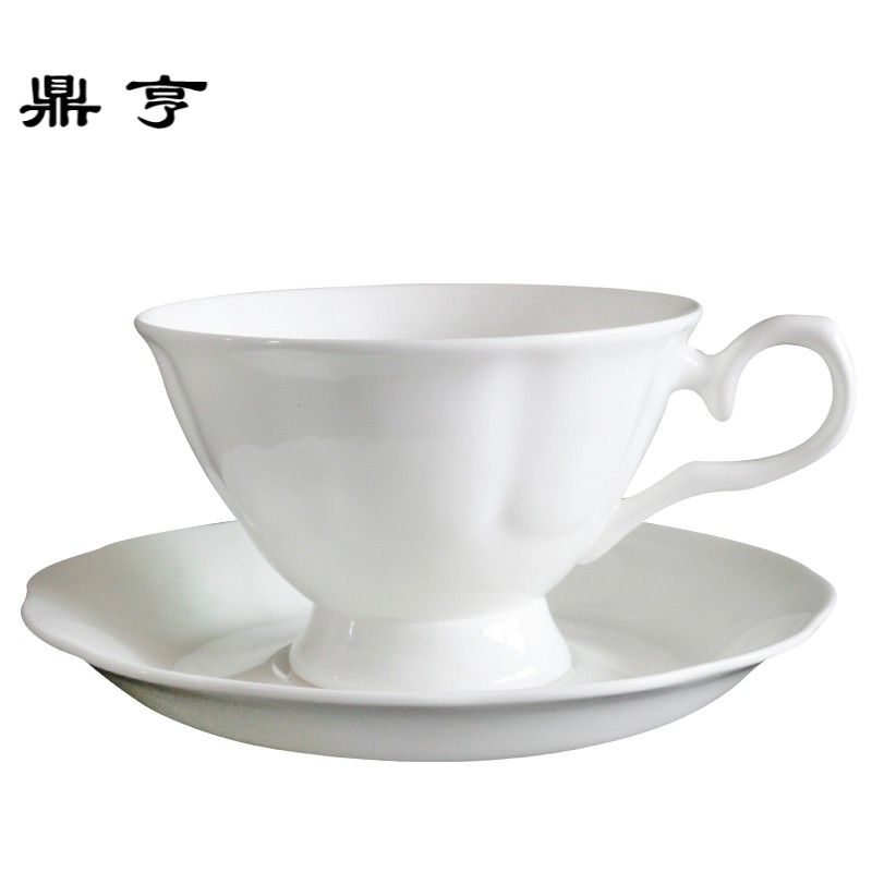 鼎亨 唐山纯白骨瓷碟套装 欧式创意带碟茶杯 4套 包邮