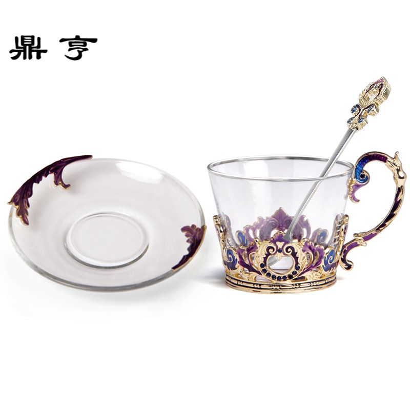 鼎亨珐琅彩咖啡杯套装欧式小水晶玻璃杯英式宫廷精致下午茶杯