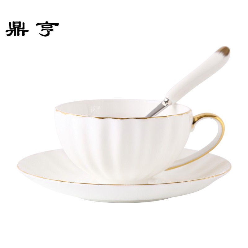 鼎亨欧式骨瓷咖啡杯碟套装金边陶瓷英式咖啡杯简约拿铁杯下午茶花