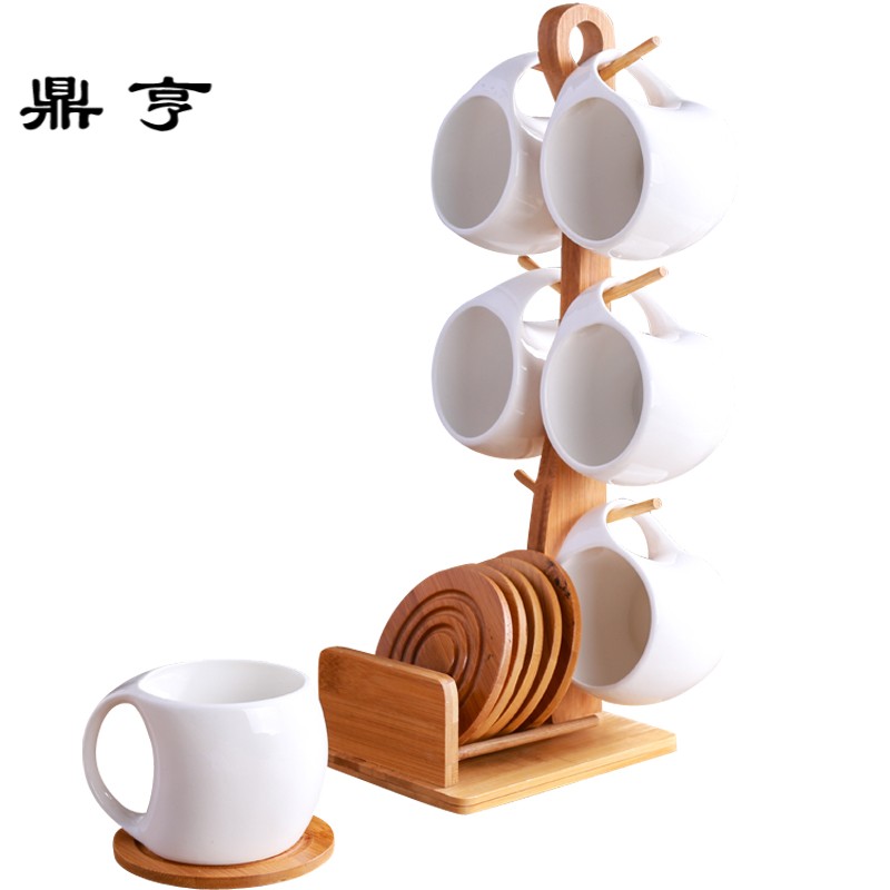 鼎亨创意欧式下午茶咖啡杯碟套装配杯架杯垫简约家用陶瓷花茶杯6