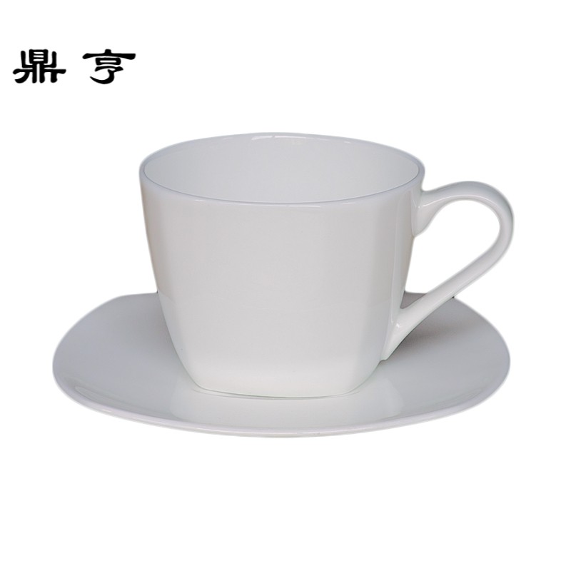 鼎亨外贸出口纯白色骨瓷方型咖啡杯套装带碟简约时尚欧式陶瓷牛奶