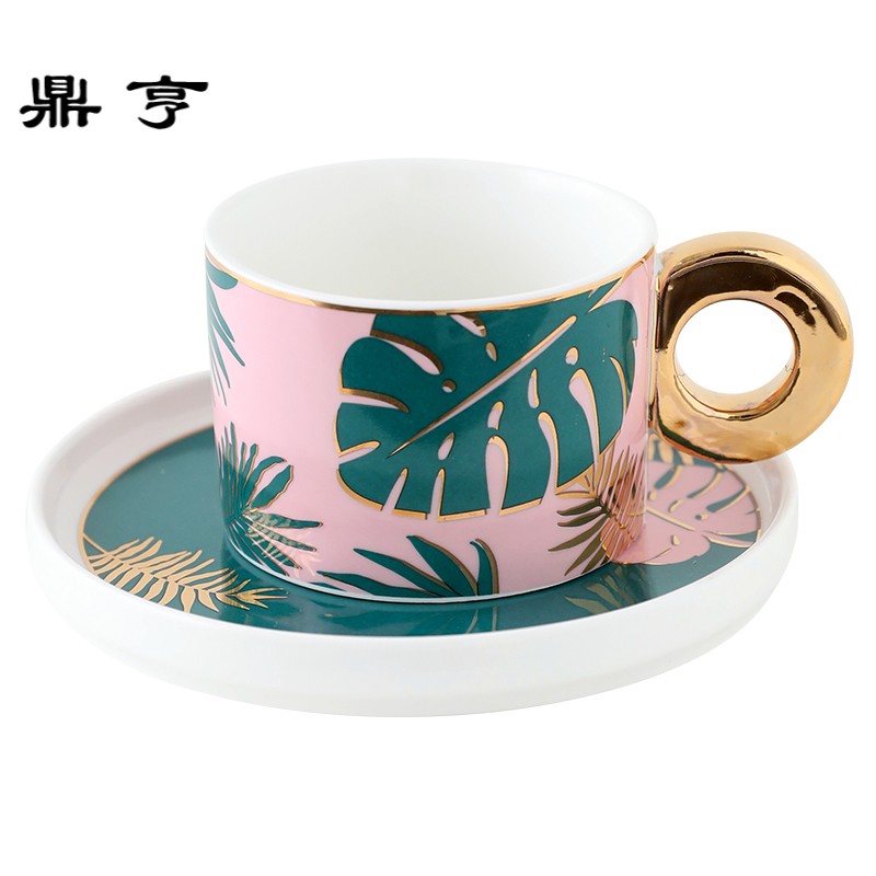 鼎亨北欧风描金陶瓷咖啡杯碟套装下午茶英式家用红茶杯创意优雅绿