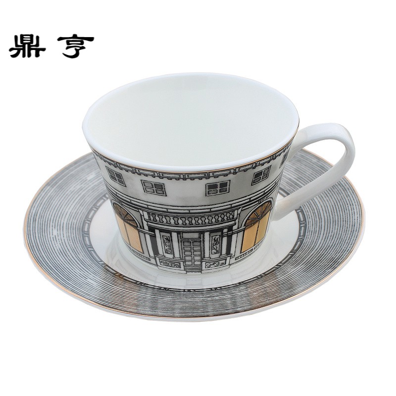 鼎亨天鹅堡骨瓷咖啡杯马克杯欧式陶瓷复古建筑物茶杯样板摆设下午