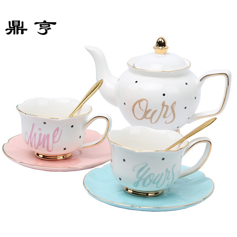 鼎亨欧式波点金边咖啡杯杯碟套装英式花茶下午茶茶具杯子陶瓷带勺