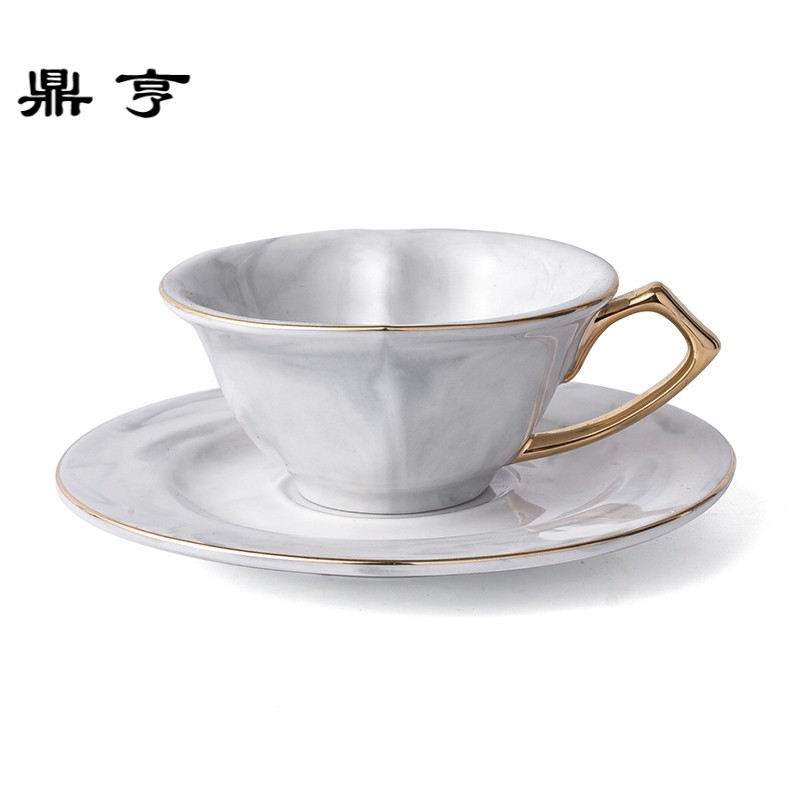 鼎亨咖啡杯套装欧式小北欧风格茶花水杯网红茶杯大理石纹情侣