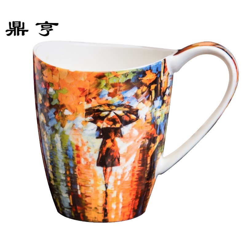 鼎亨文艺复古风骨瓷马克杯大容量水杯茶杯咖啡杯欧式油画风情侣杯