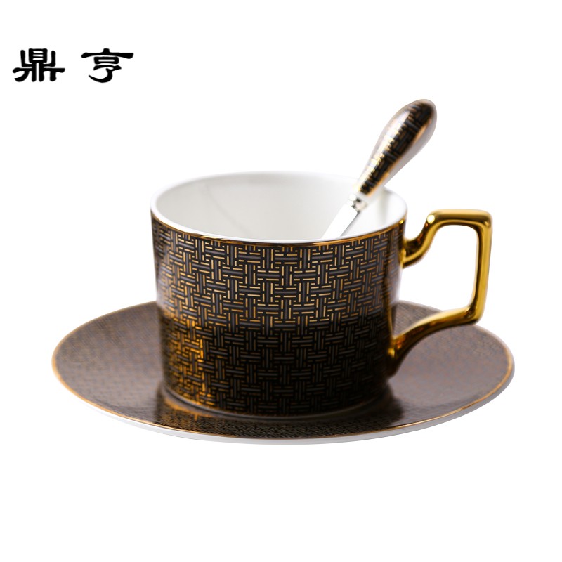 鼎亨经典网格情侣咖啡杯英式陶瓷下午茶红茶杯欧式优雅骨瓷杯碟带