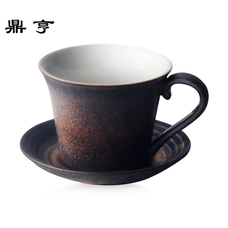 鼎亨日式陶瓷咖啡杯碟套装黑色鎏金复古手工咖啡杯茶杯个性情侣杯