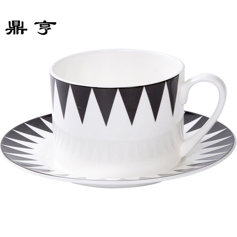 鼎亨北欧黑白几何骨瓷咖啡杯套装简约创意欧式咖啡杯碟英式下午茶