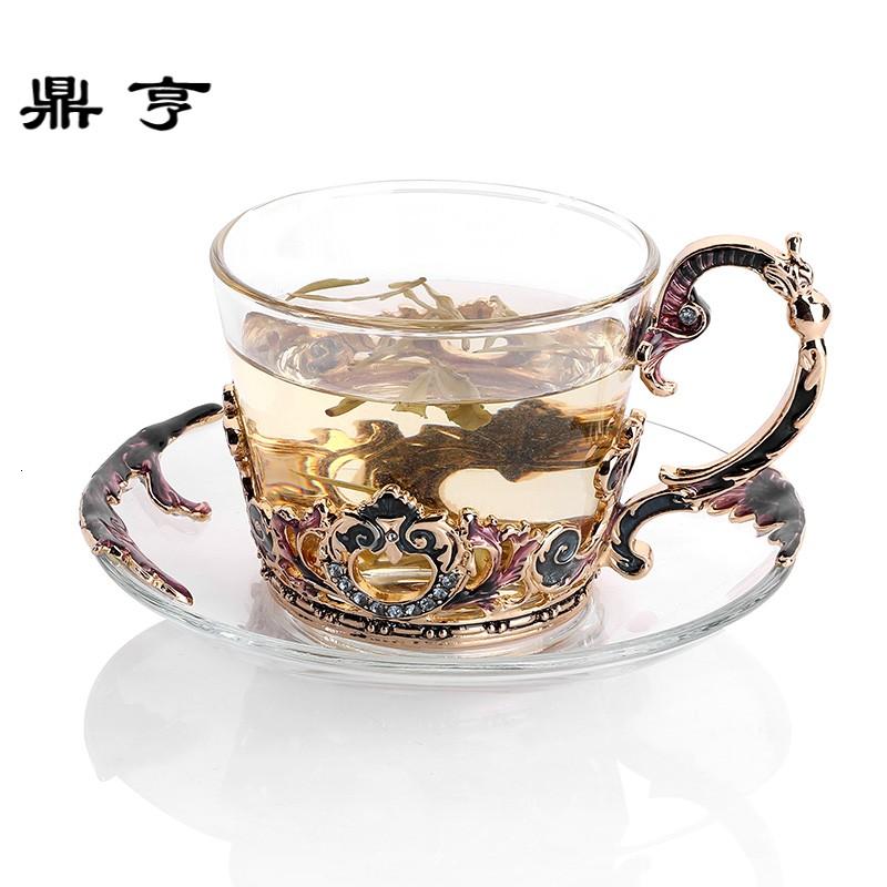 鼎亨欧式珐琅彩咖啡杯创意水晶玻璃耐热手杯性情侣花茶杯生日礼品