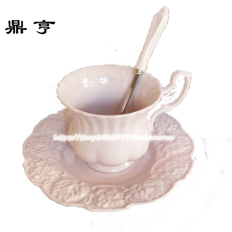 鼎亨出口日本粉色少女心浮陶瓷咖啡杯带碟带勺下午茶杯小资结婚