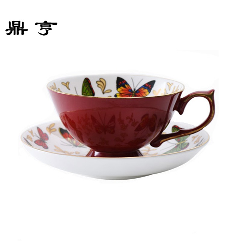 鼎亨妙HOME 英式红茶杯欧式咖啡杯古典下午茶小资蝴蝶骨瓷茶杯24k