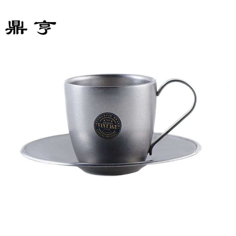 鼎亨日本青芳不锈钢咖啡杯碟套装磨砂银质感复古家用日式下午茶杯