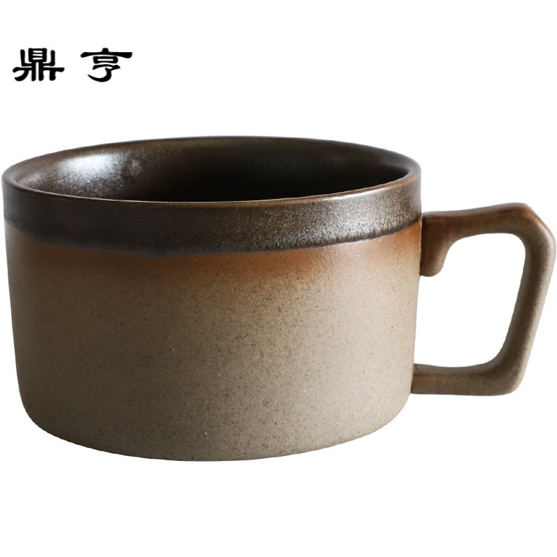 鼎亨 日式复古怀旧粗陶咖啡杯碟套装下午茶杯碟水杯红茶杯早餐杯