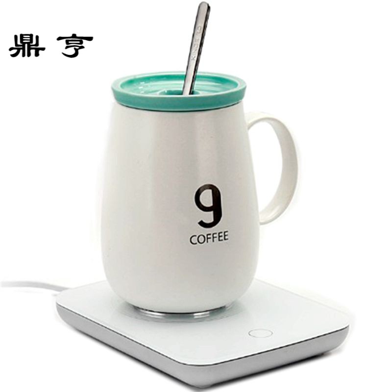 鼎亨55度恒温杯垫暖暖马克杯带盖勺保温杯子陶瓷咖啡牛奶情侣创意