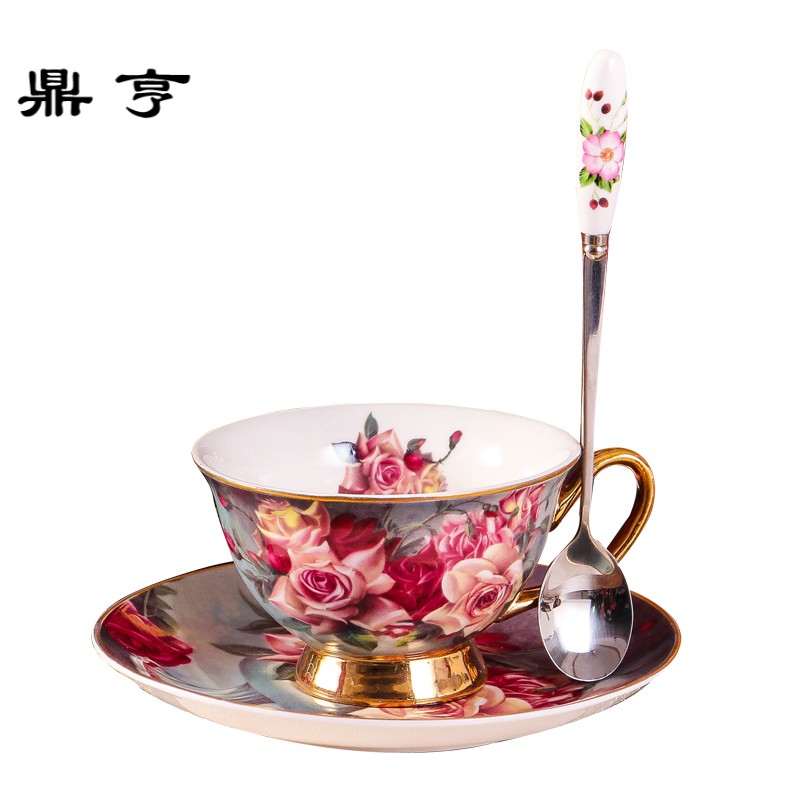 鼎亨优雅玫瑰欧式咖啡杯创意骨瓷陶瓷下午茶咖啡杯碟送勺礼盒装