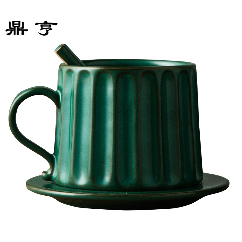 鼎亨|手工咖啡杯碟 创意欧式复古罗马柱陶瓷粗陶泥咖啡杯大水杯子
