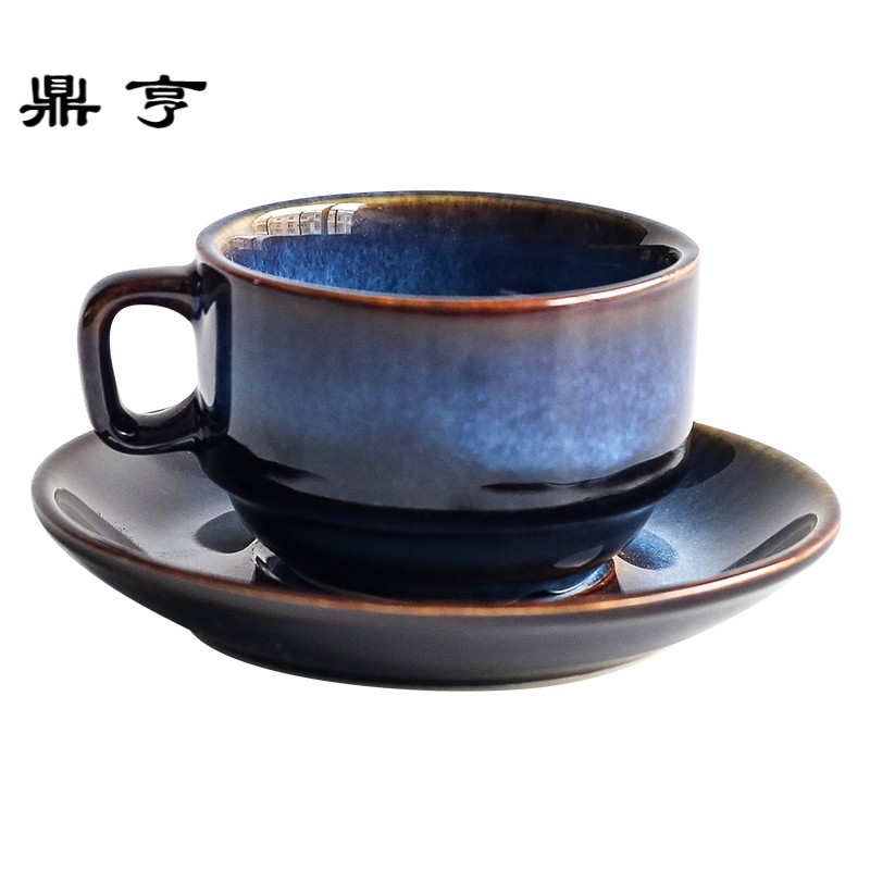 鼎亨桔梗家 陶瓷咖啡杯碟套装创意早餐杯下午茶日式简约复古蓝色