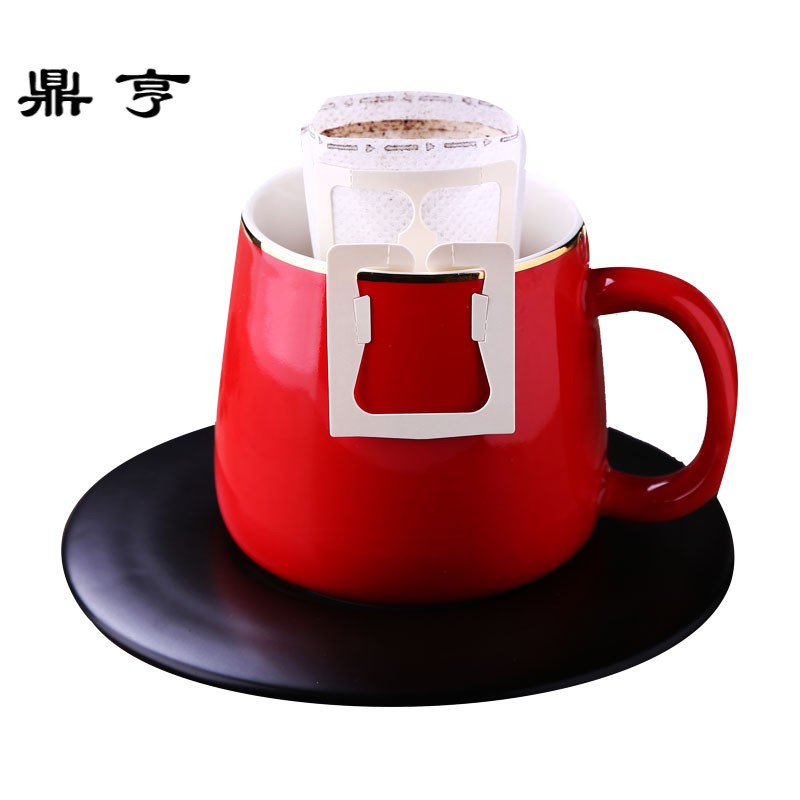 鼎亨欧式红色描金咖啡杯带碟勺套装家用陶瓷水杯子马克杯礼盒结婚