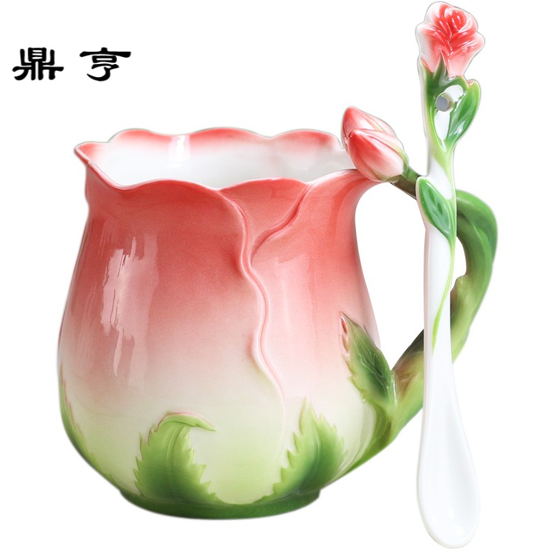 鼎亨欧式陶瓷咖啡杯套装创意轻玫瑰花茶杯早餐牛奶情人少女心