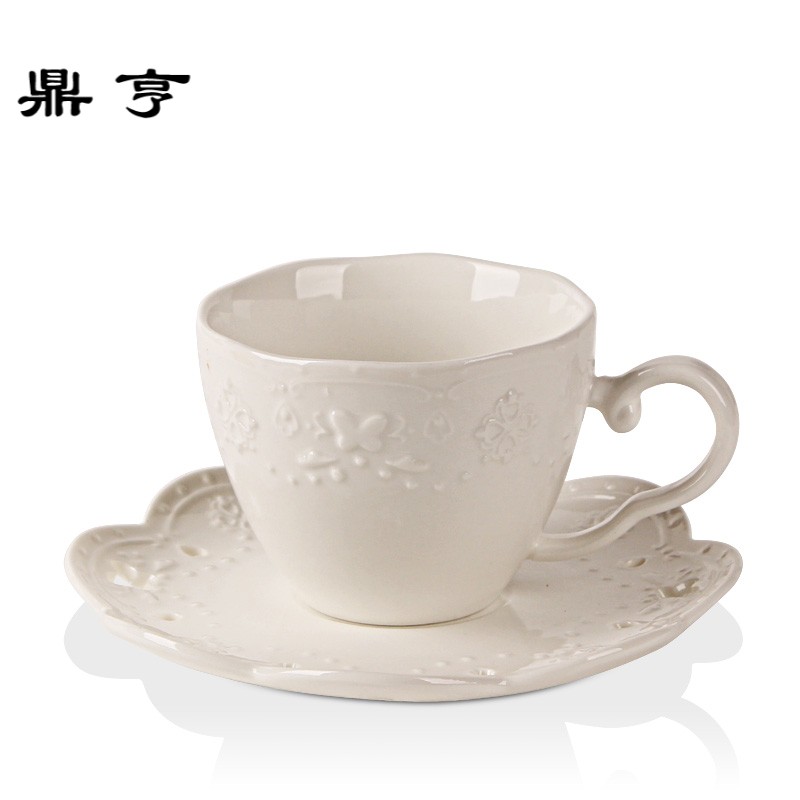 鼎亨欧式时尚咖啡杯套装陶创意瓷浮蝴蝶杯碟下午茶茶具套带勺子