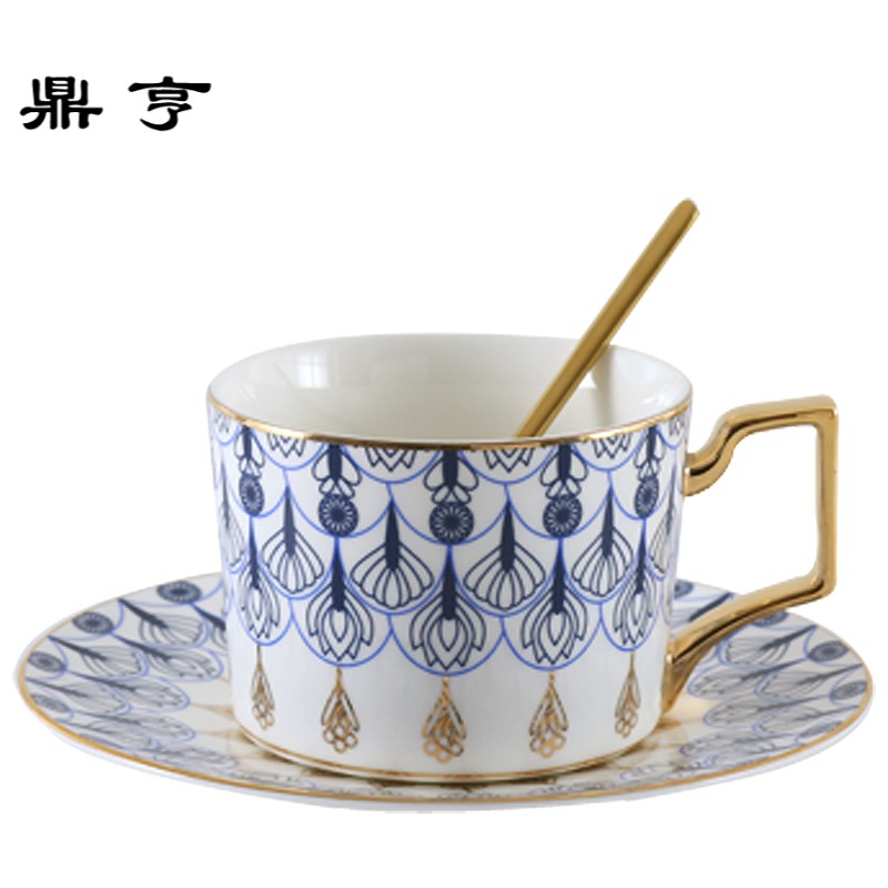 鼎亨欧式陶瓷挂耳咖啡杯碟套装金边骨瓷咖啡具简约下午红茶杯