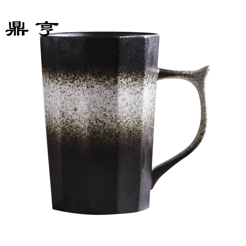 鼎亨磨砂杯子创意复古马克杯大容量咖啡杯 日式陶瓷杯子带盖勺情