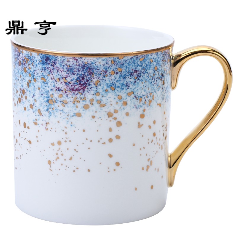 鼎亨 ins北欧马克杯早餐牛奶水杯子陶瓷带盖勺礼盒情侣咖啡杯骨瓷