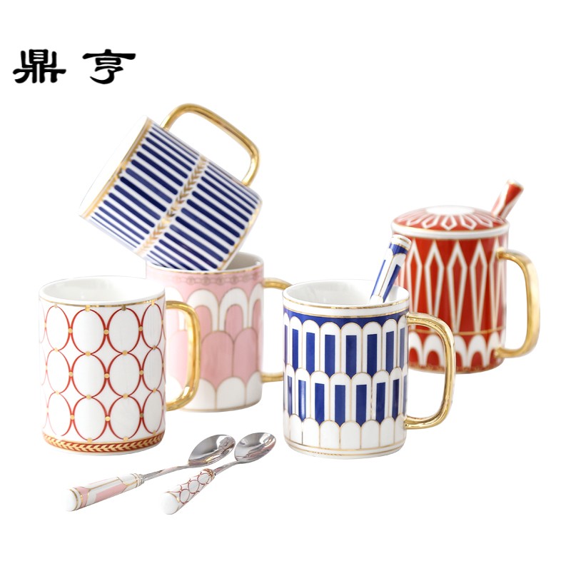 鼎亨创意欧式马克杯水杯下午茶杯子北欧风情侣咖啡杯陶瓷马克杯带
