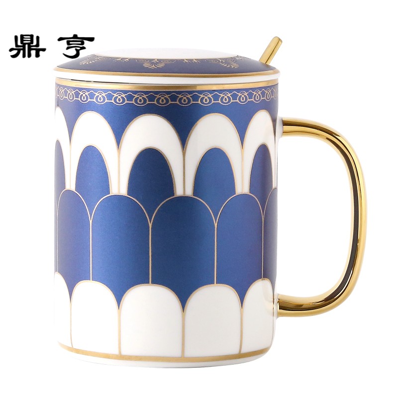 鼎亨创意马克杯带盖勺 ins杯子陶瓷北欧咖啡杯情侣杯子大容量水杯