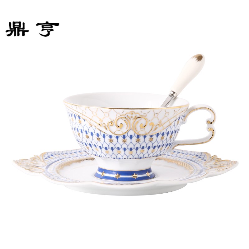 鼎亨欧式陶瓷咖啡杯家用轻奢金边杯碟杯子水杯带勺子休闲下午茶红