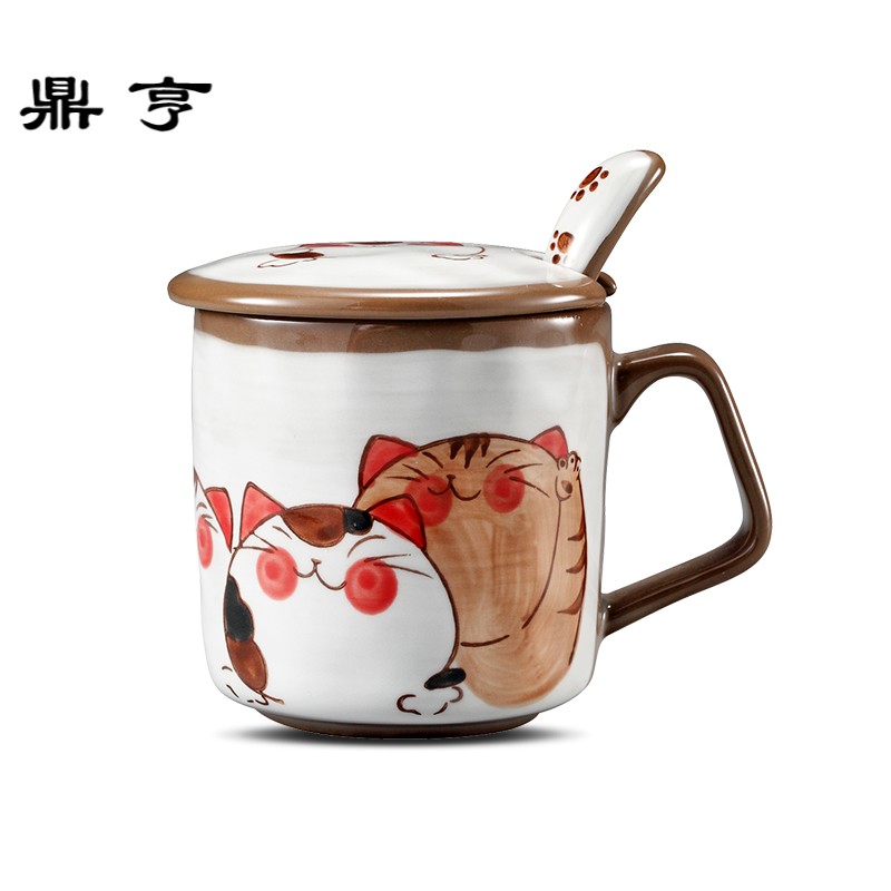 鼎亨大容量马克杯带盖勺陶瓷杯喝水杯可爱牛奶情侣咖啡杯创意杯子