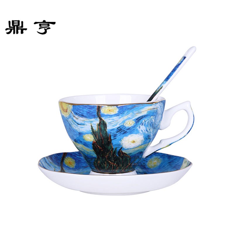 鼎亨带勺咖啡杯套装家用欧式小陶瓷器具骨瓷英式下午茶杯茶具