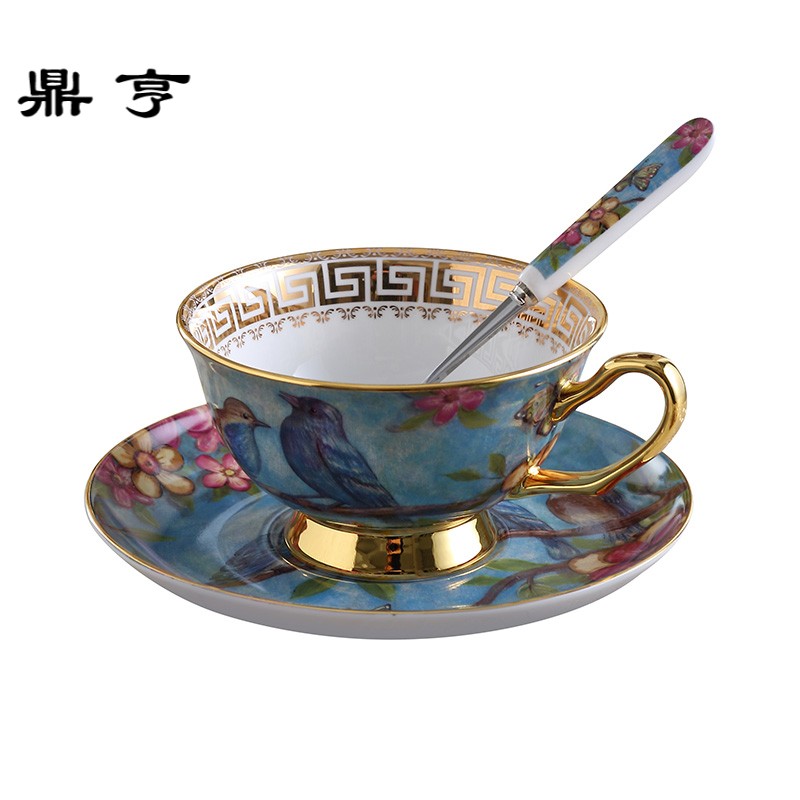 鼎亨梦幻之蓝 田园风下午红茶杯欧式骨瓷咖啡杯创意复古金边杯碟
