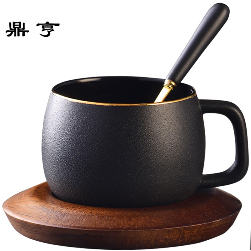 鼎亨北欧式陶瓷杯子创意描金粗面咖啡杯碟套装简约英式下午茶杯红