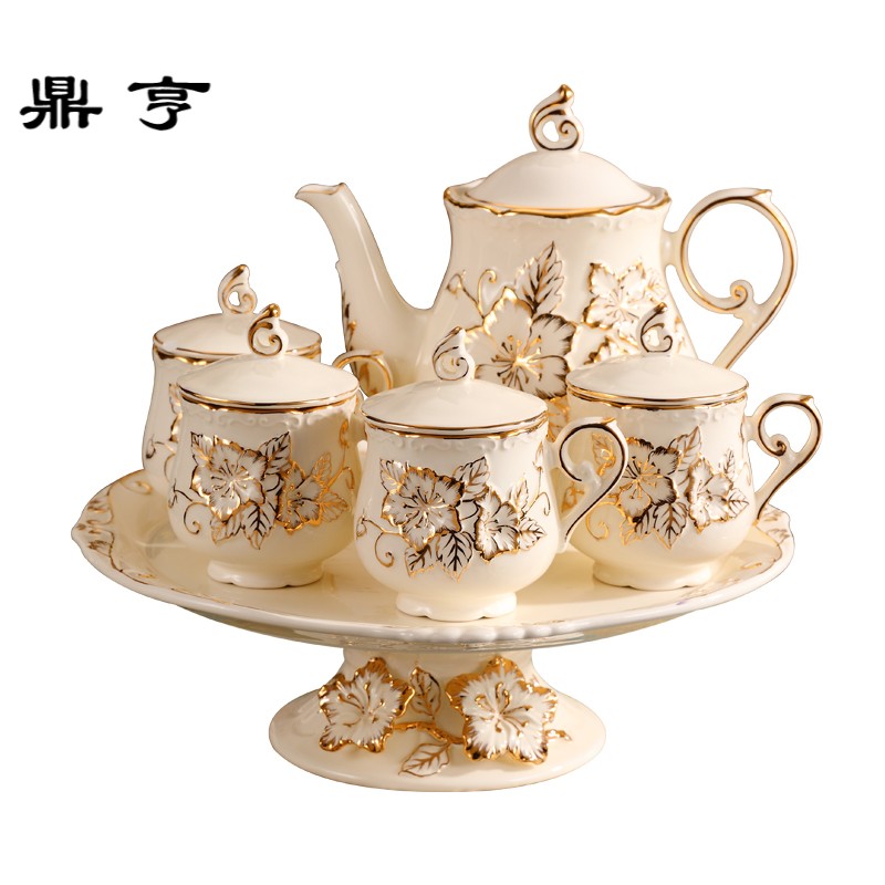 鼎亨咖啡杯套装咖啡套具欧式小茶杯带盖带勺家用杯子陶瓷水杯
